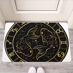 Gold And Black Pisces Sign Print Rubber Doormat