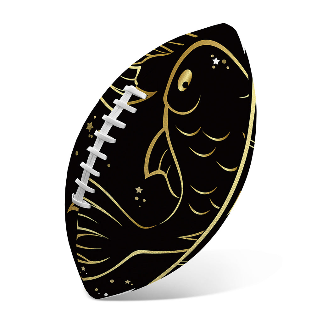 Gold And Black Pisces Sign Print Rugby Ball