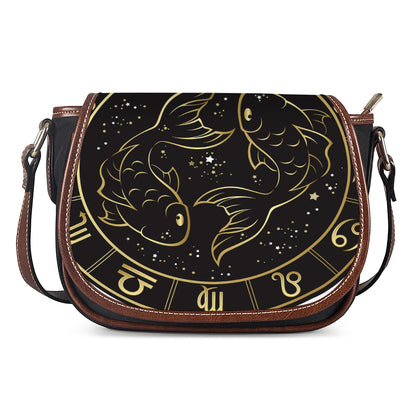 Gold And Black Pisces Sign Print Saddle Bag