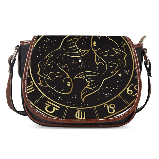 Gold And Black Pisces Sign Print Saddle Bag