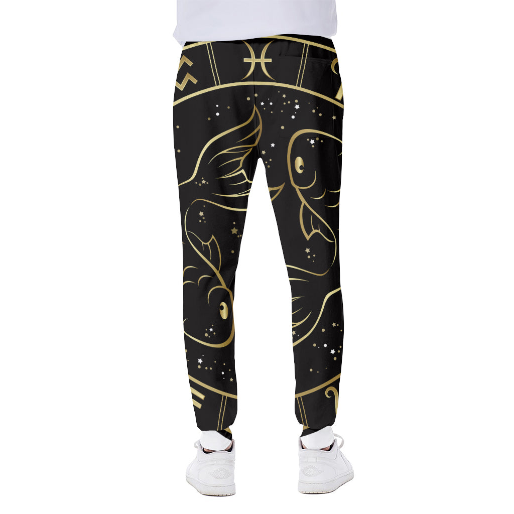 Gold And Black Pisces Sign Print Scuba Joggers