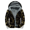 Gold And Black Pisces Sign Print Sherpa Lined Zip Up Hoodie