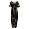 Gold And Black Pisces Sign Print Short Sleeve Long Nightdress