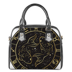 Gold And Black Pisces Sign Print Shoulder Handbag