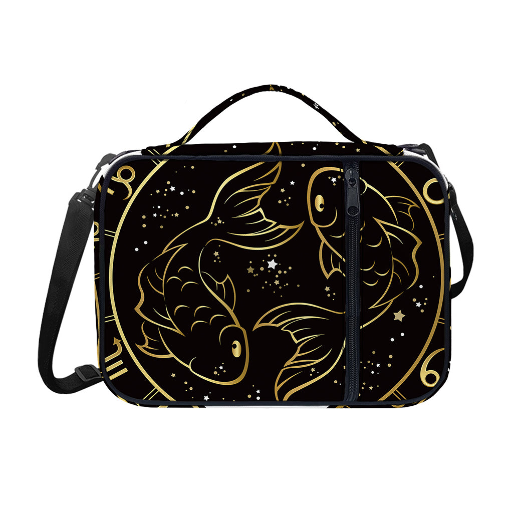 Gold And Black Pisces Sign Print Shoulder Strap Bible Bag