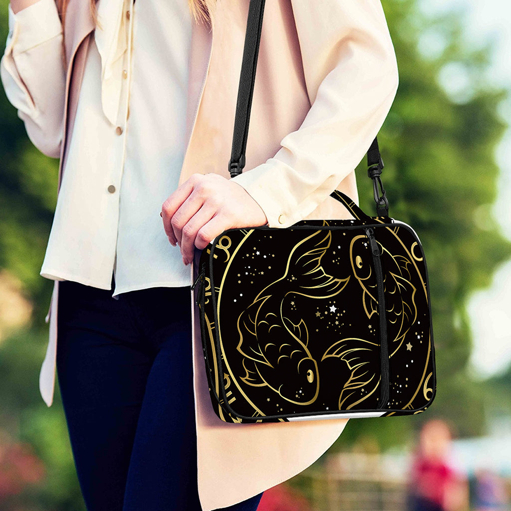 Gold And Black Pisces Sign Print Shoulder Strap Bible Bag