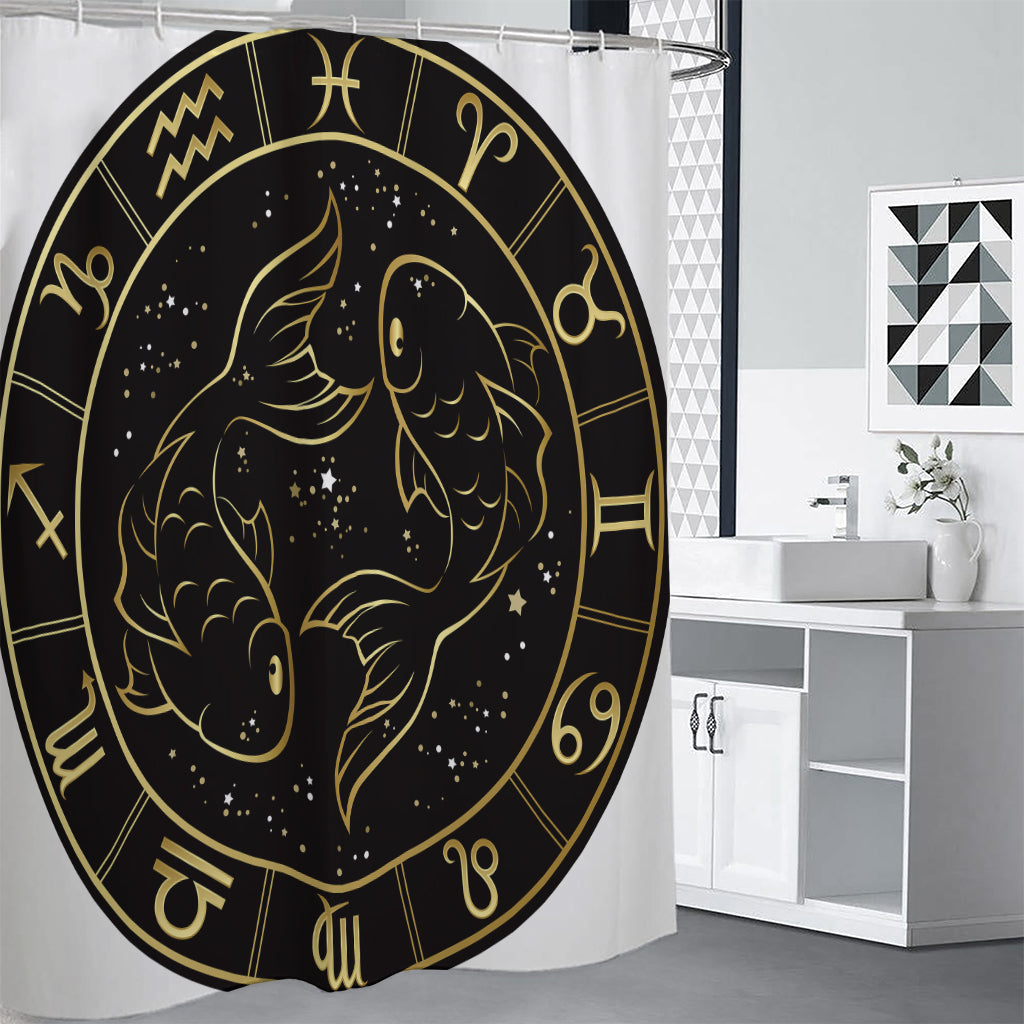 Gold And Black Pisces Sign Print Shower Curtain