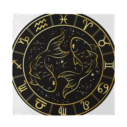 Gold And Black Pisces Sign Print Silk Bandana