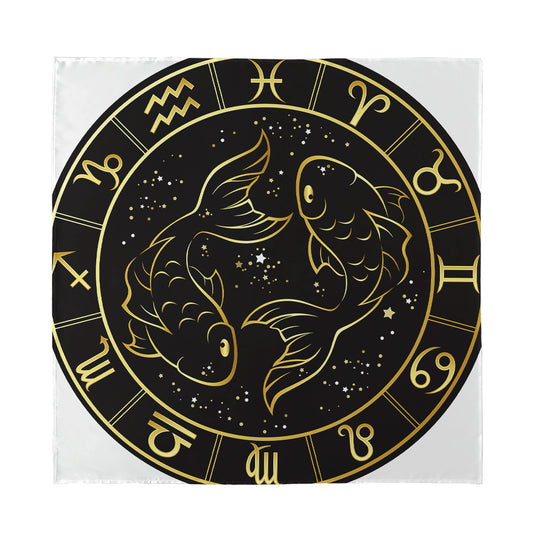 Gold And Black Pisces Sign Print Silk Bandana