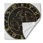 Gold And Black Pisces Sign Print Silk Bandana