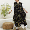 Gold And Black Pisces Sign Print Silk V-Neck Kaftan Dress