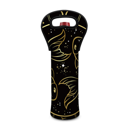 Gold And Black Pisces Sign Print Single Neoprene Wine Tote