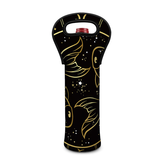 Gold And Black Pisces Sign Print Single Neoprene Wine Tote