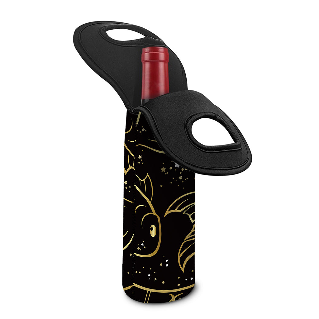 Gold And Black Pisces Sign Print Single Neoprene Wine Tote