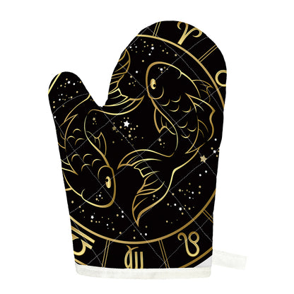Gold And Black Pisces Sign Print Single Oven Mitt