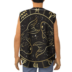 Gold And Black Pisces Sign Print Sleeveless Baseball Jersey