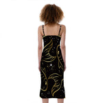 Gold And Black Pisces Sign Print Slim Fit Midi Cami Dress