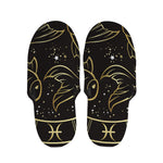 Gold And Black Pisces Sign Print Slippers