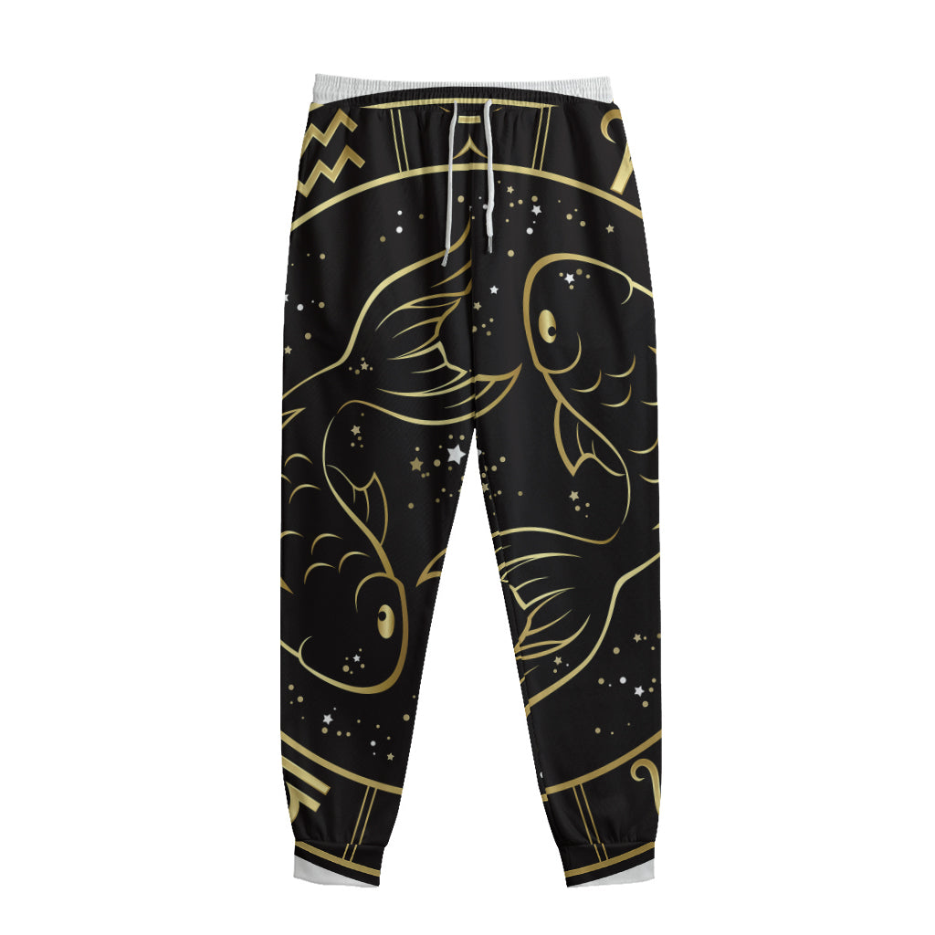 Gold And Black Pisces Sign Print Sweatpants