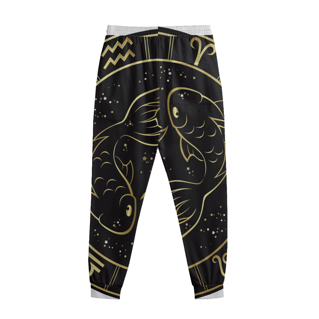 Gold And Black Pisces Sign Print Sweatpants