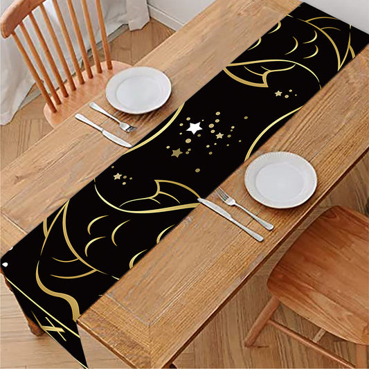 Gold And Black Pisces Sign Print Table Runner
