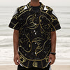 Gold And Black Pisces Sign Print Textured Short Sleeve Shirt