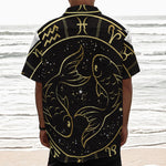 Gold And Black Pisces Sign Print Textured Short Sleeve Shirt