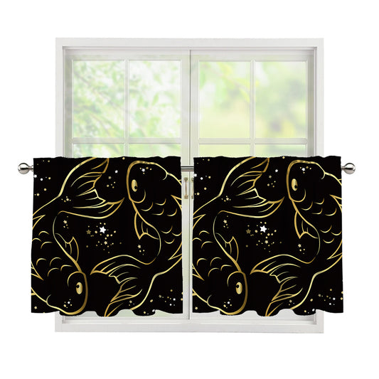 Gold And Black Pisces Sign Print Tier Curtains