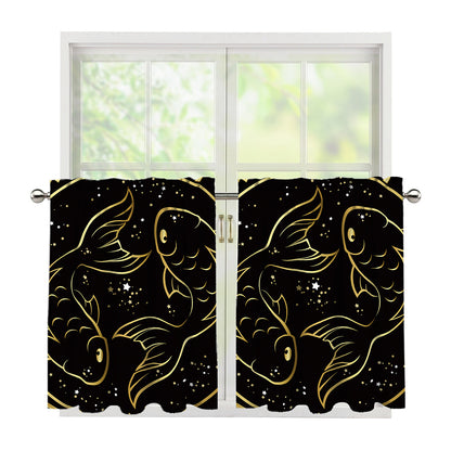 Gold And Black Pisces Sign Print Tier Curtains