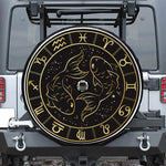 Gold And Black Pisces Sign Print Tire Cover With Camera Hole