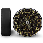 Gold And Black Pisces Sign Print Tire Cover With Camera Hole