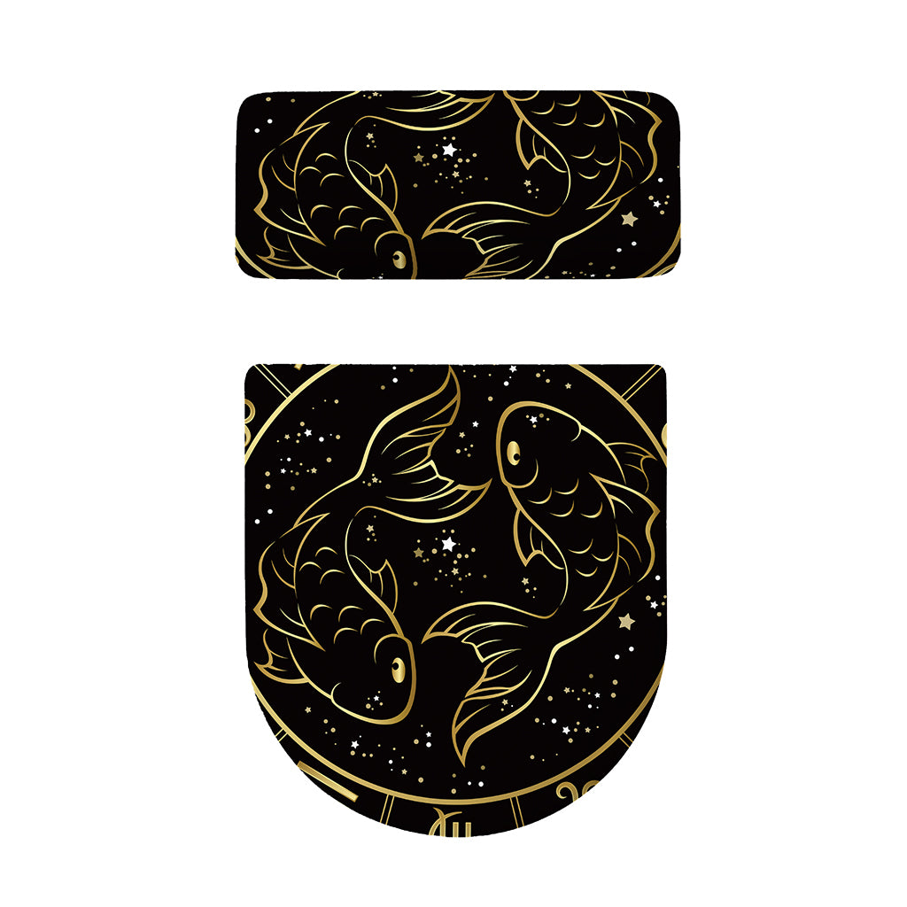 Gold And Black Pisces Sign Print Toilet Lid And Tank Cover Set