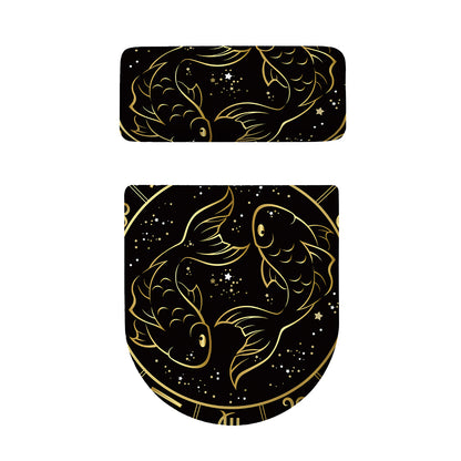 Gold And Black Pisces Sign Print Toilet Lid And Tank Cover Set