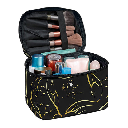 Gold And Black Pisces Sign Print Travel Makeup Bag