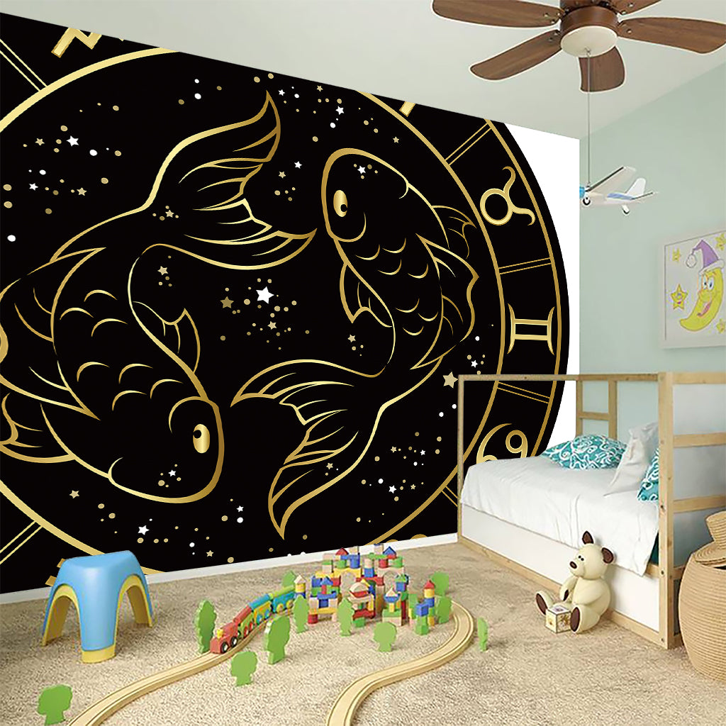 Gold And Black Pisces Sign Print Wall Sticker