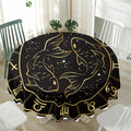 Gold And Black Pisces Sign Print Waterproof Round Tablecloth