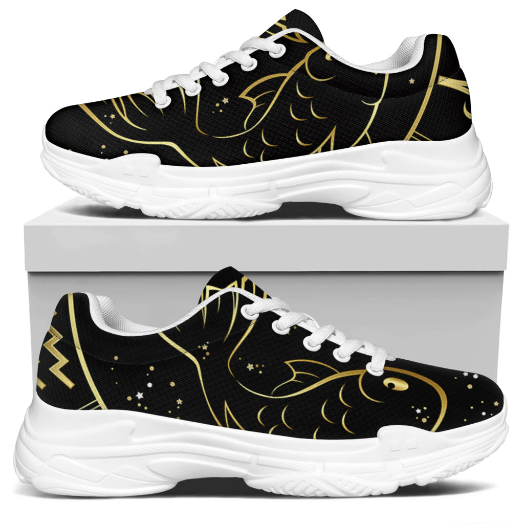 Gold And Black Pisces Sign Print White Chunky Shoes