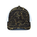 Gold And Black Pisces Sign Print White Mesh Trucker Hat