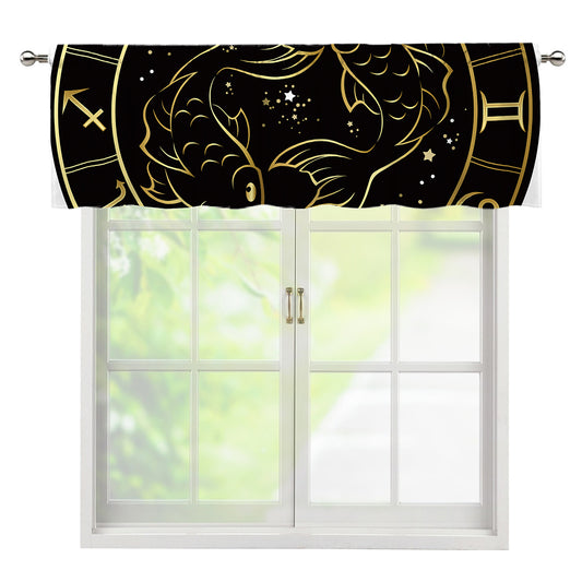 Gold And Black Pisces Sign Print Window Valance