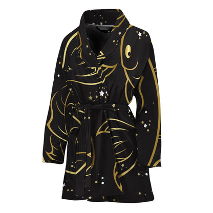 Gold And Black Pisces Sign Print Women's Bathrobe