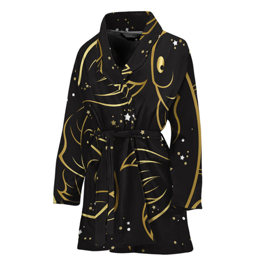 Gold And Black Pisces Sign Print Women's Bathrobe