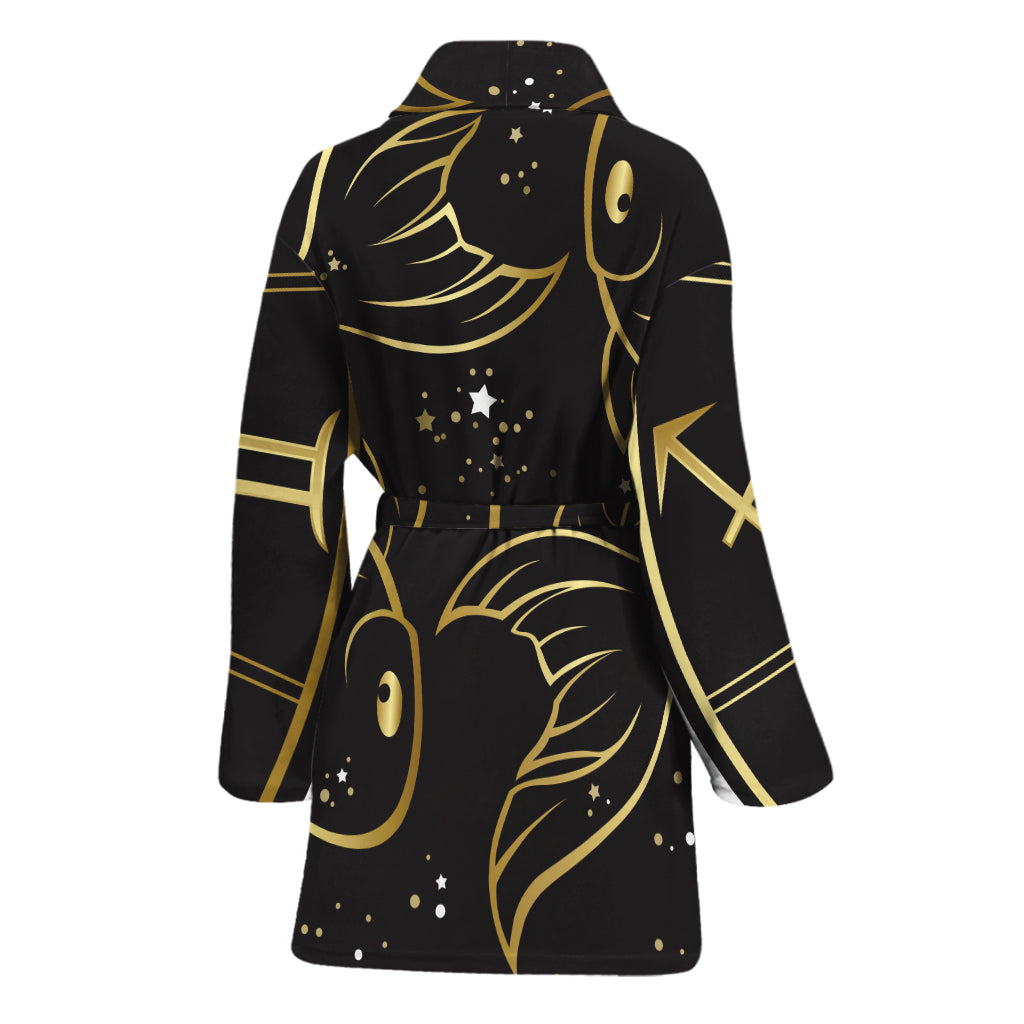 Gold And Black Pisces Sign Print Women's Bathrobe
