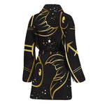 Gold And Black Pisces Sign Print Women's Bathrobe