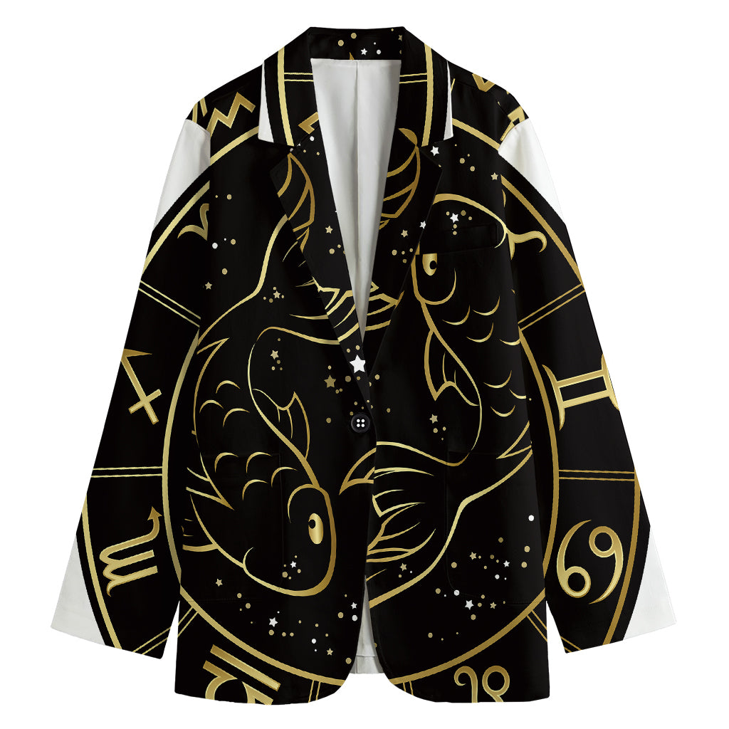 Gold And Black Pisces Sign Print Women's Blazer