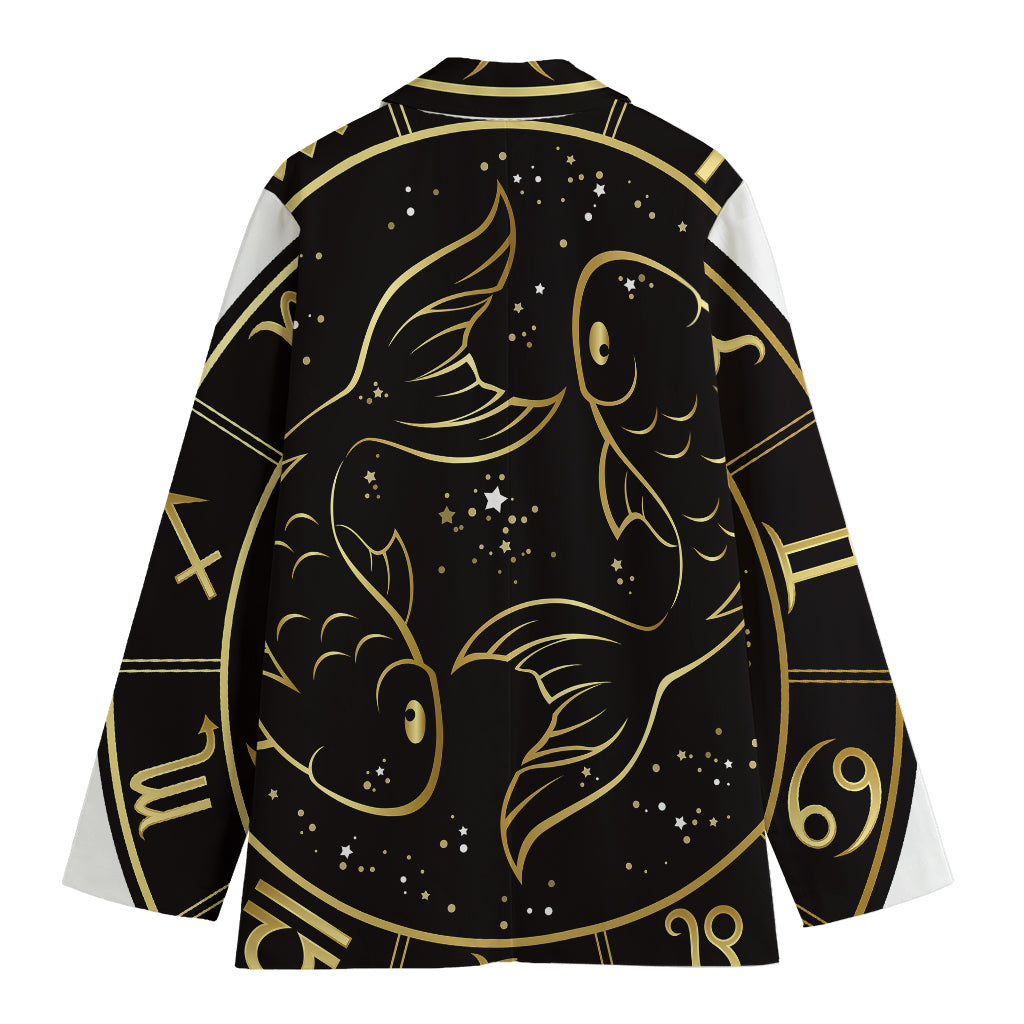 Gold And Black Pisces Sign Print Women's Blazer