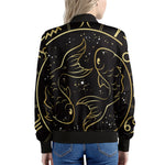 Gold And Black Pisces Sign Print Women's Bomber Jacket