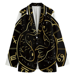 Gold And Black Pisces Sign Print Women's Cotton Blazer