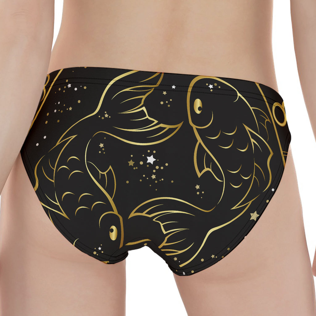 Gold And Black Pisces Sign Print Women's Panties