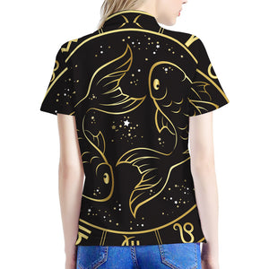 Gold And Black Pisces Sign Print Women's Polo Shirt