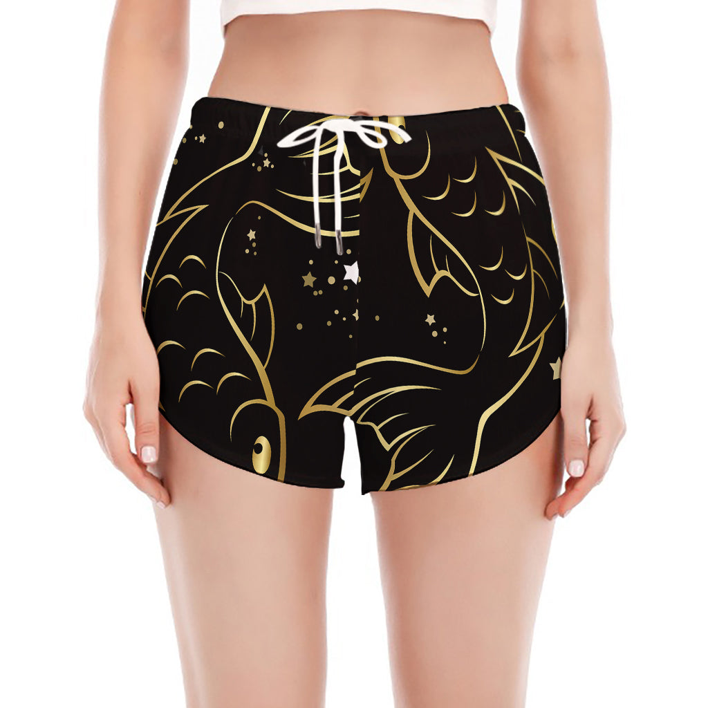 Gold And Black Pisces Sign Print Women's Split Running Shorts